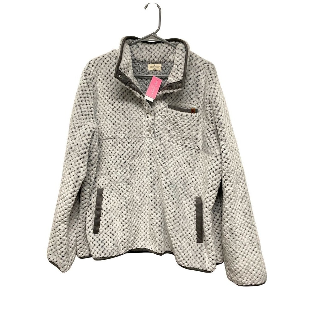 NWT Simply Southern Sherpa Pullover Womens XXL Gray Snap Neck Fleece